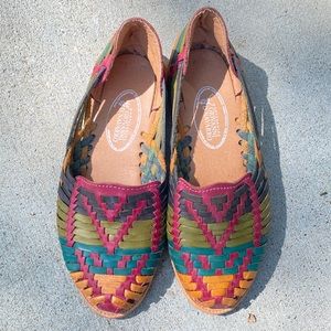 Mexican Handmade Leather Huaraches Multicolored Flats